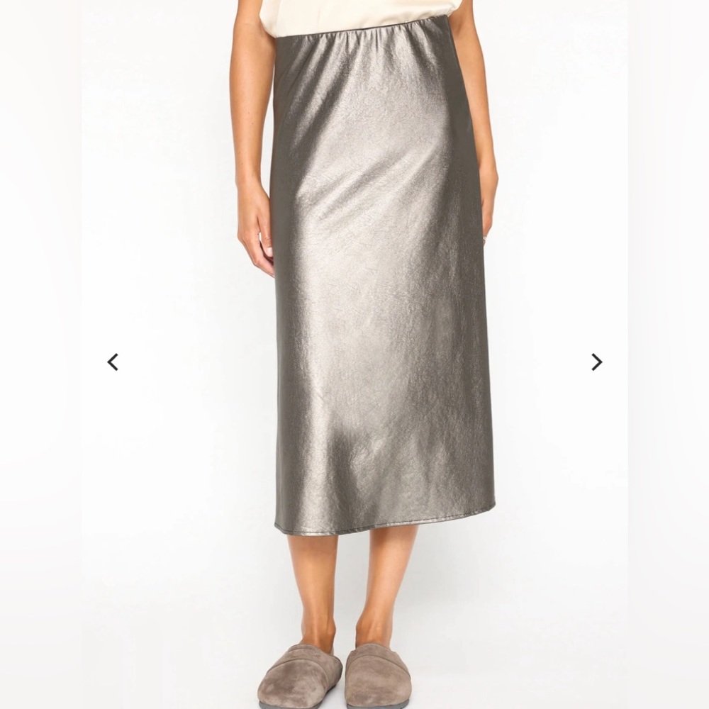 Brochu Walker Hallie Vegan Leather Metallic Midi Skirt Nwot
